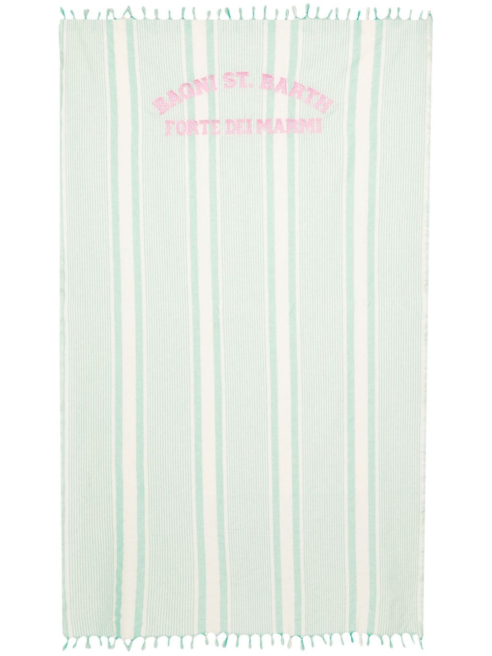 Shop Mc2 Saint Barth Logo-embroidered Striped Beach Towel In Green