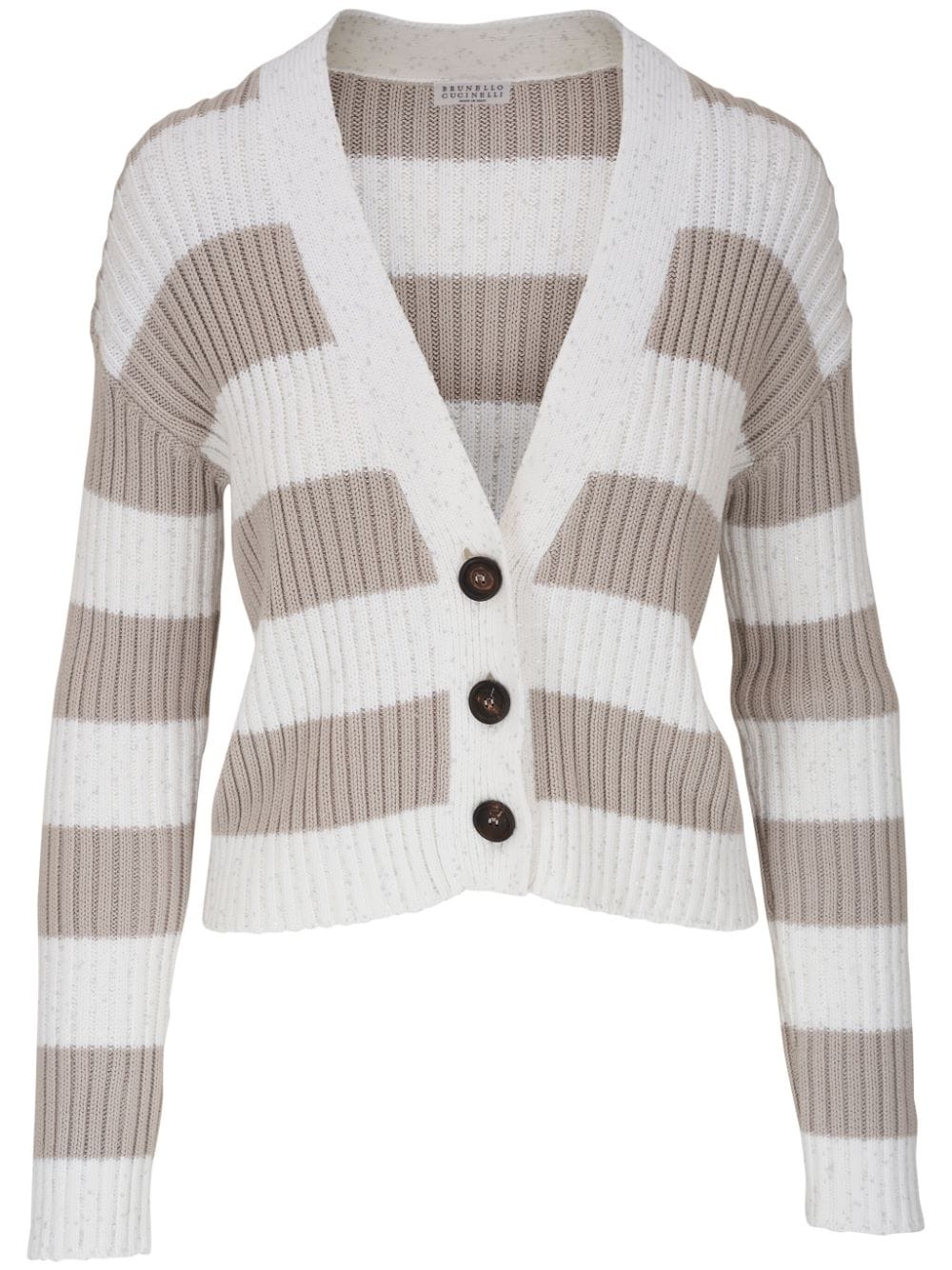 Brunello Cucinelli striped ribbed-knit cardigan Wit