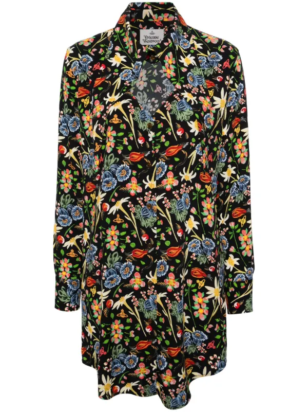 Vivienne Westwood Heart Floral-print Shirt Minidress in Black