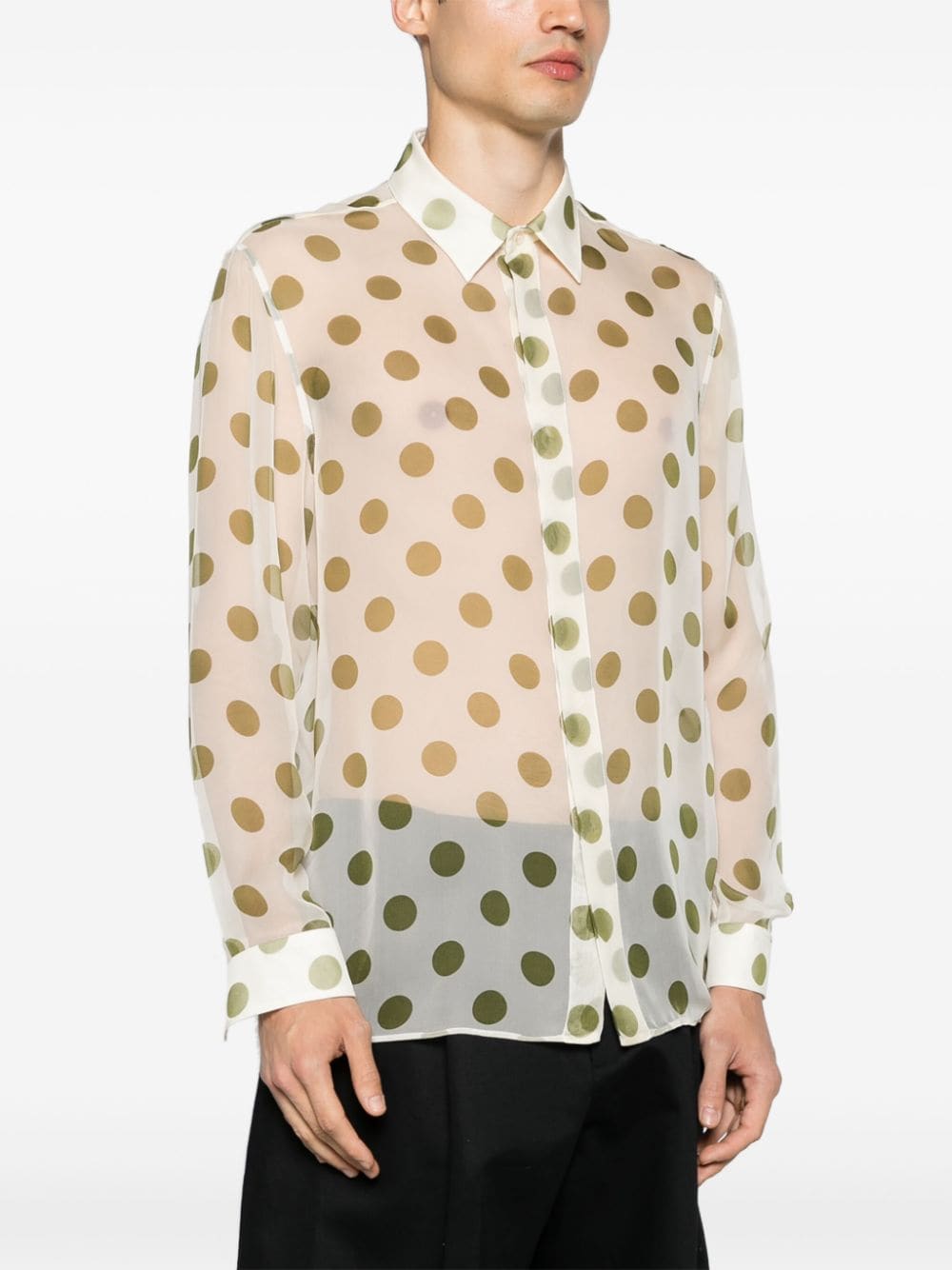 Shop Saint Laurent Polka Dot Silk Shirt In Neutrals