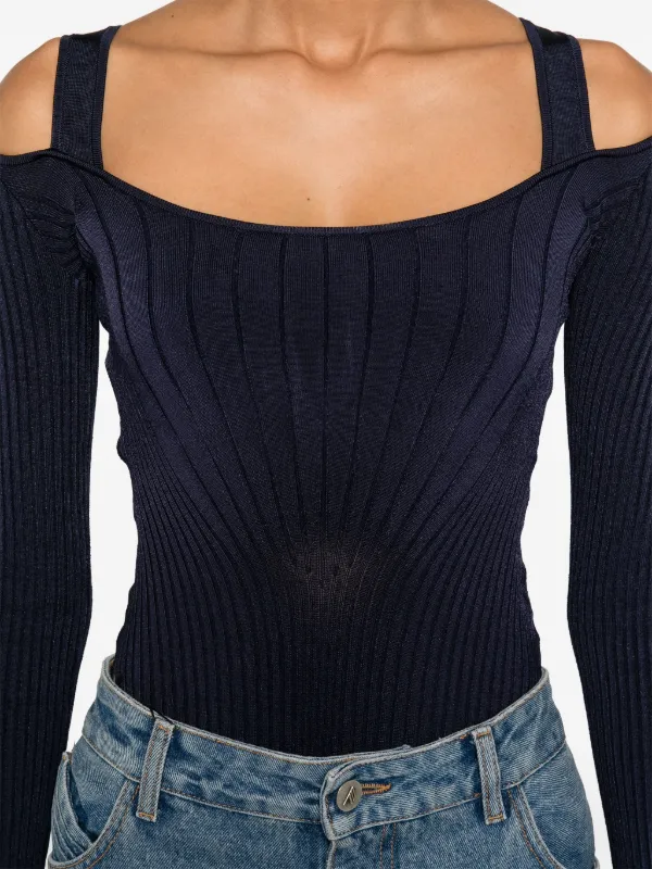 【関税込み】Mugler ブルー スクープネック ボディスーツ Mugler スクープネック ボディスーツ | ブルー | FARFETCH JP