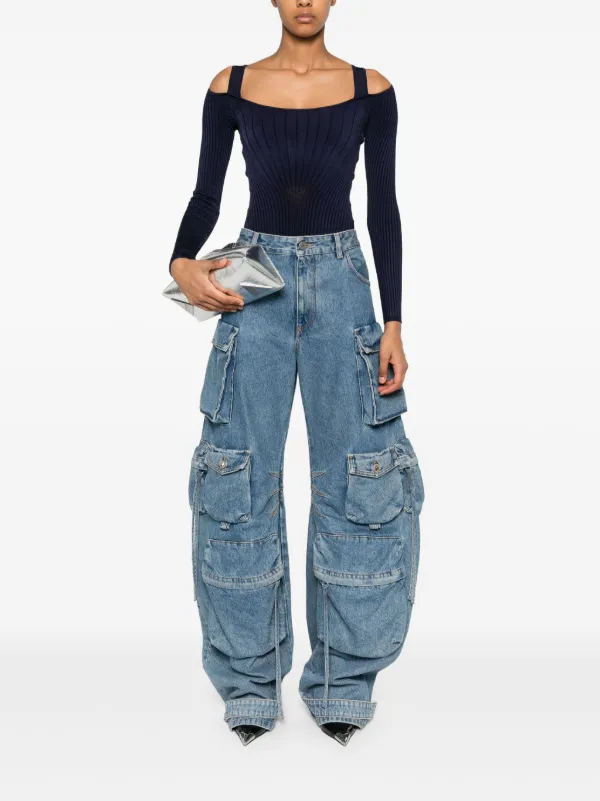 【関税込み】Mugler ブルー スクープネック ボディスーツ Mugler スクープネック ボディスーツ | ブルー | FARFETCH JP