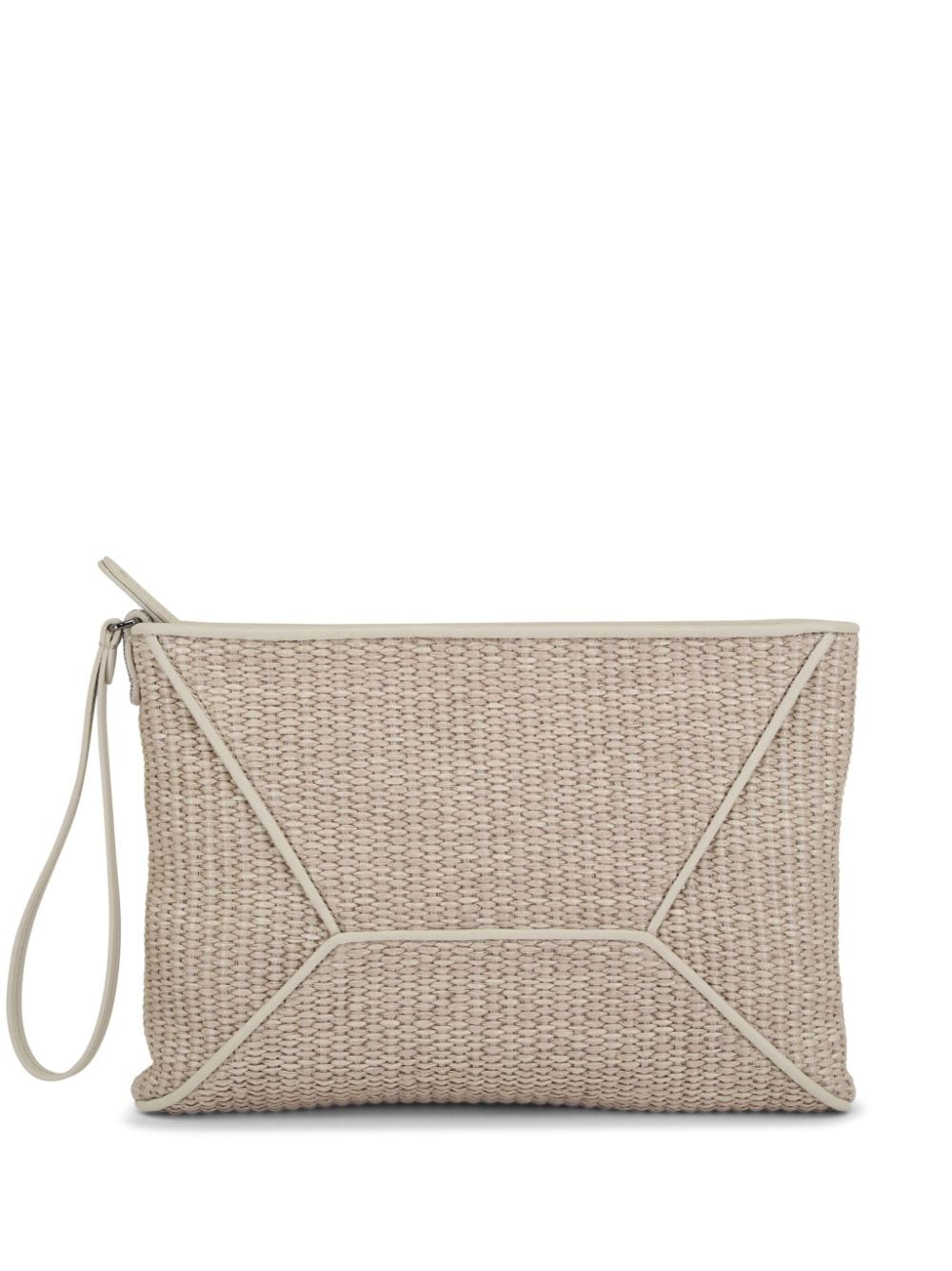 Brunello Cucinelli Panelled Woven Clutch Bag In Brown