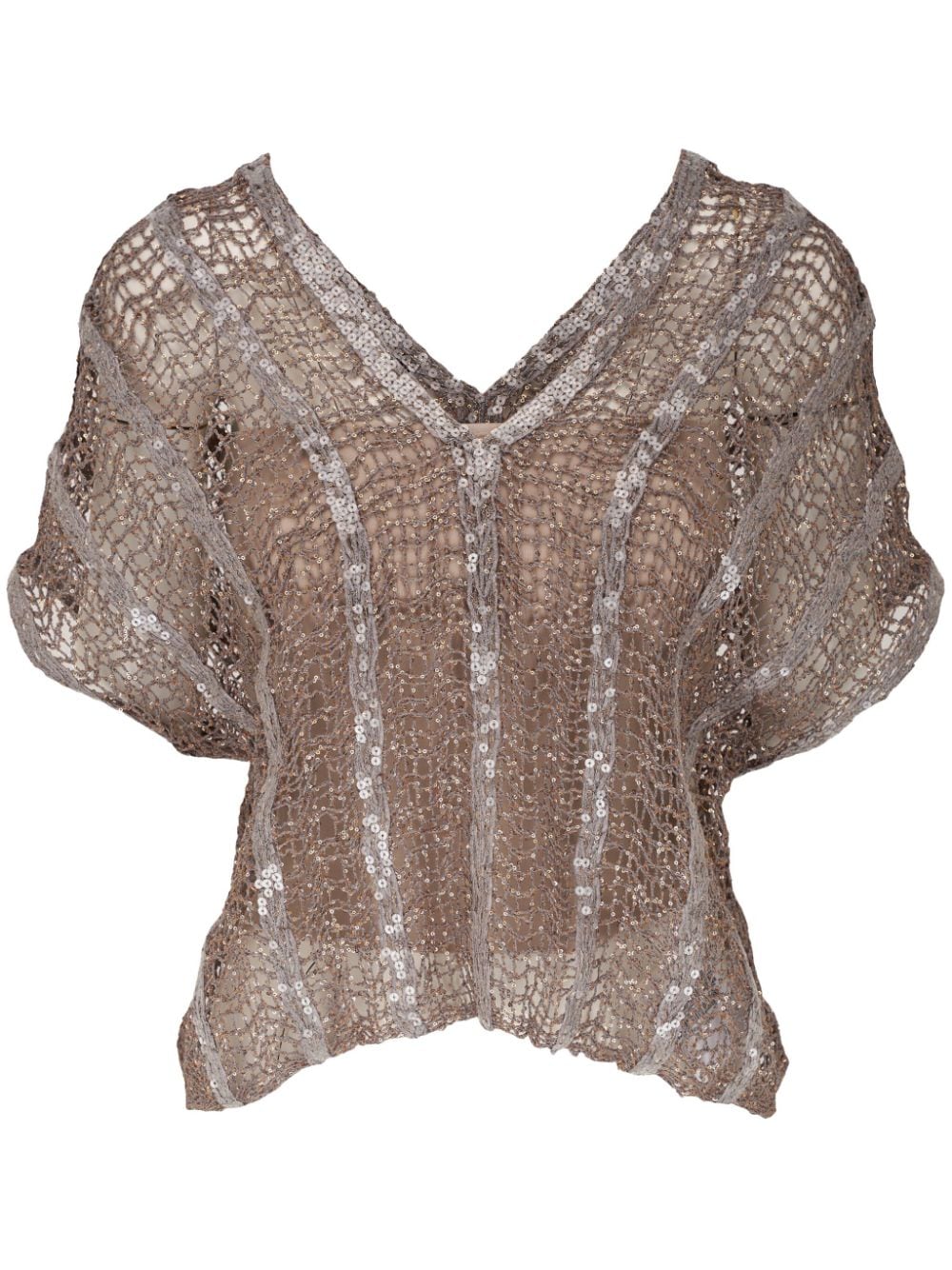Brunello Cucinelli Sequin-embellished Open-knit Top In Brown