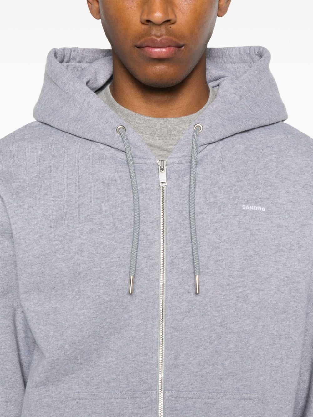 Shop Sandro Logo-embroidered Hoodie In Grey