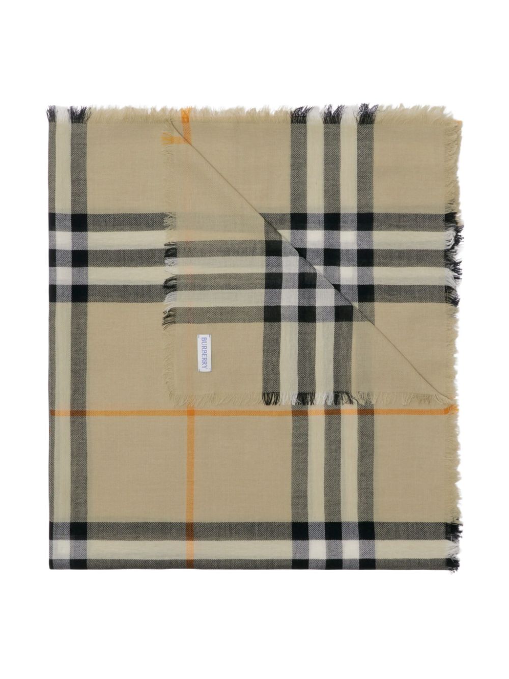 Burberry Gerafelde geruite wollen sjaal Beige