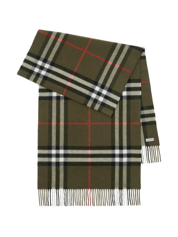 Burberry check print Fringed Cashmere Scarf Green FARFETCH PL