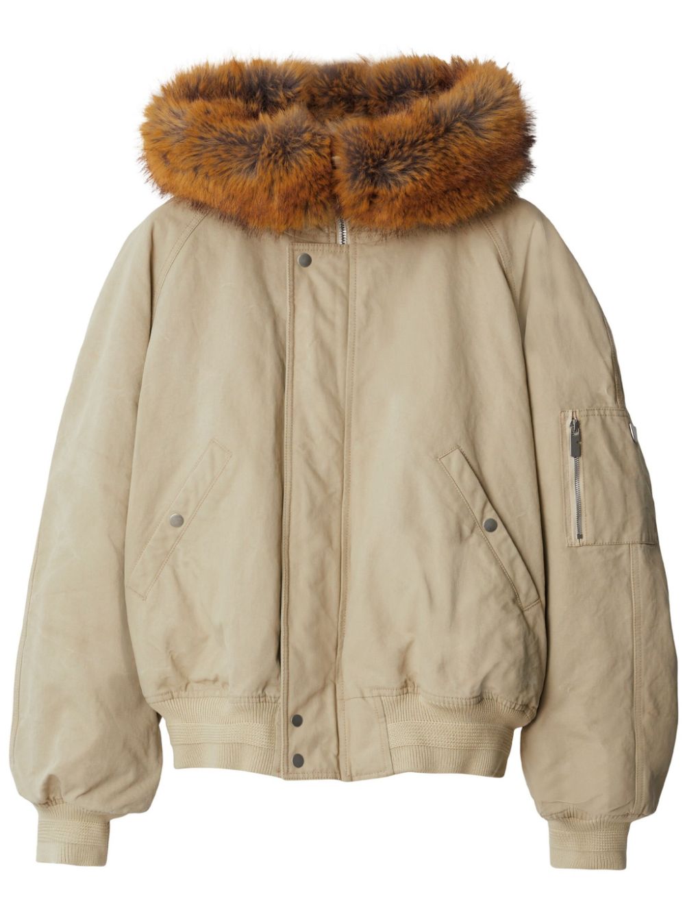 Burberry Katoenen bomberjack met capuchon van imitatiebont Beige