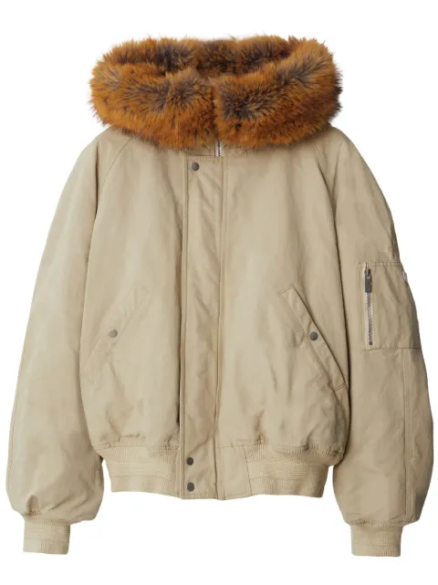 Burberry faux-fur-hood cotton bomber jacket