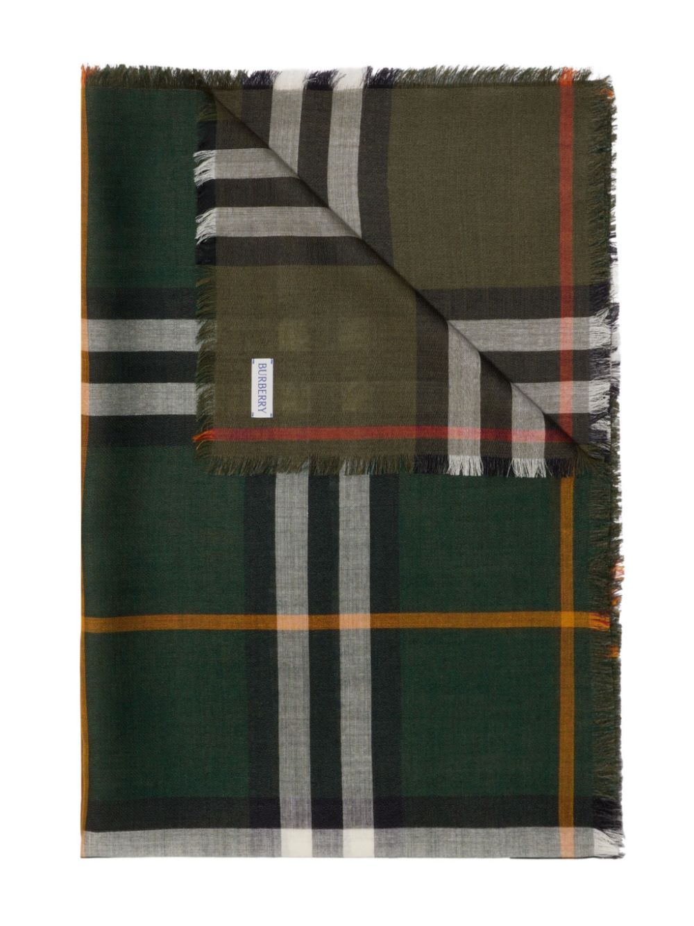 Shop Burberry Raw-cut Checked Scarf In Green
