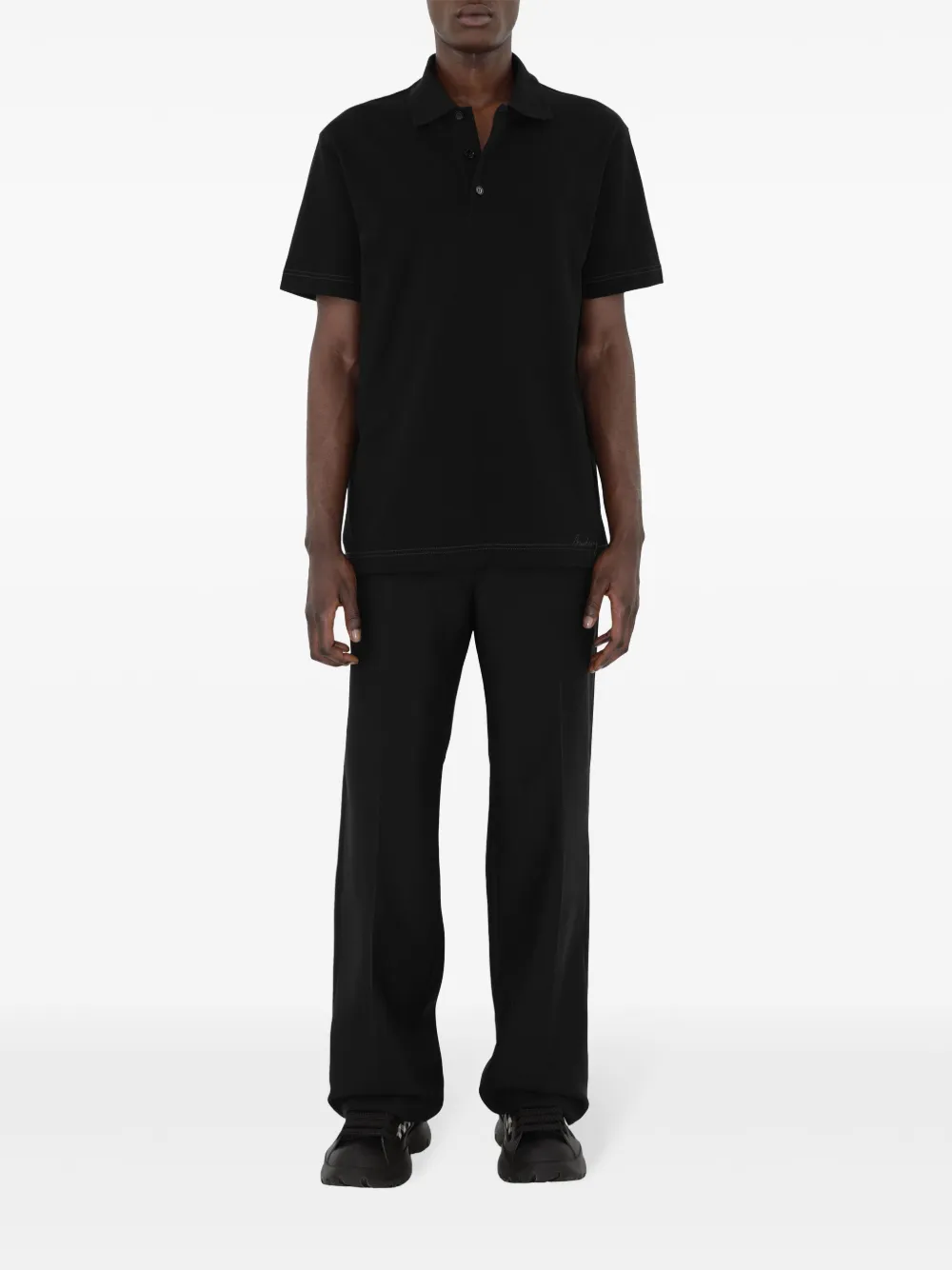 Burberry Katoenen poloshirt met geborduurd logo - Zwart
