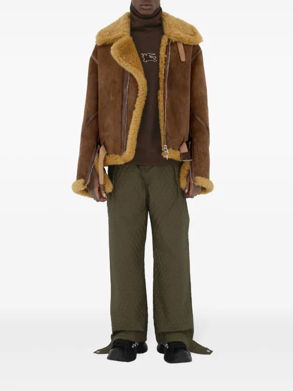 Burberry シアリングトリム レザージャケット | ブラウン