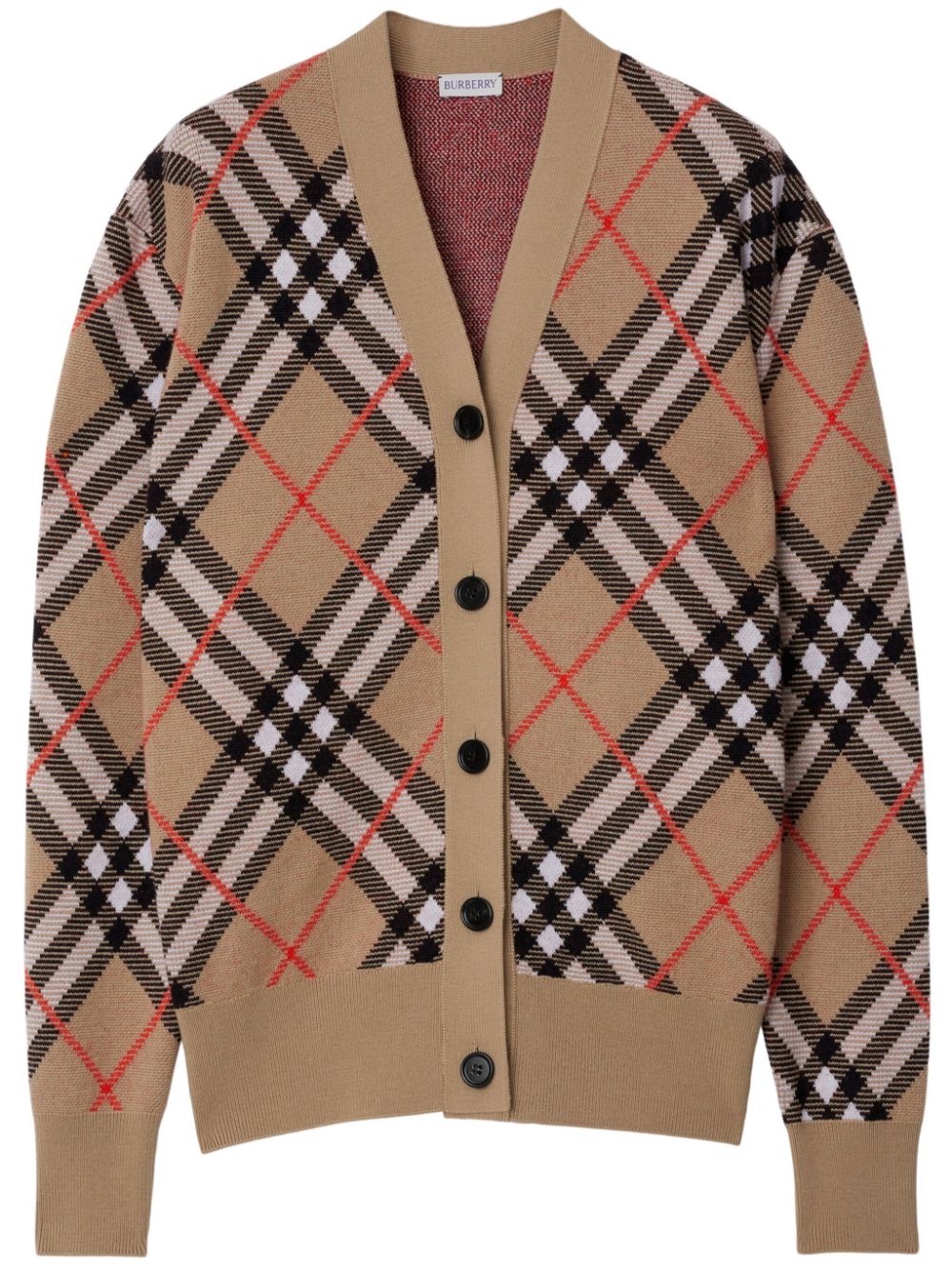 Shop Burberry Check Wool-blend Cardigan In Brown
