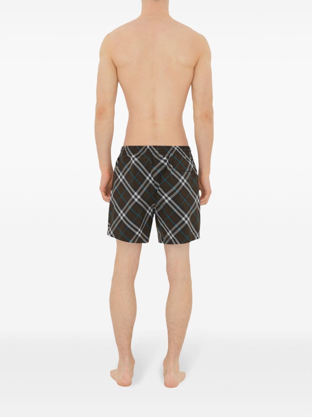 Shop Burberry Checked Drawstring-waist Swim Shorts In Green