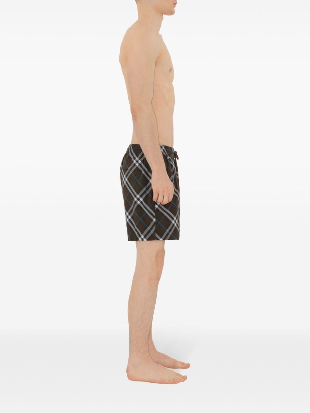 Shop Burberry Checked Drawstring-waist Swim Shorts In Green