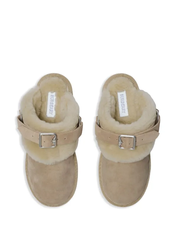 [Burberry] EKD シアリングライニング スエードミュール EKD shearling-lined suede mules in neutrals - Burberry