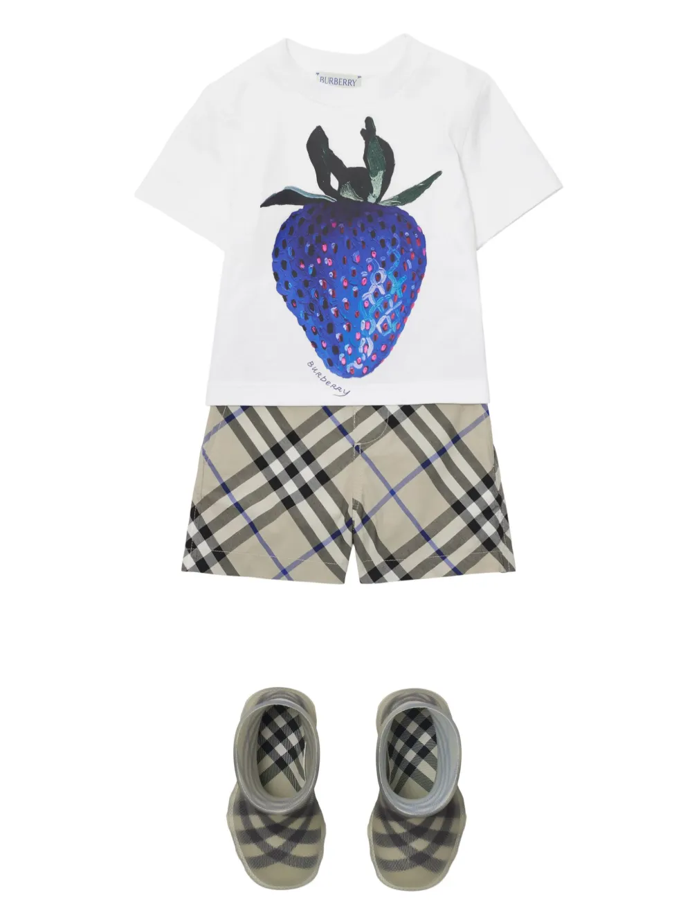 Burberry Kids T-shirt met aardbeienprint Wit