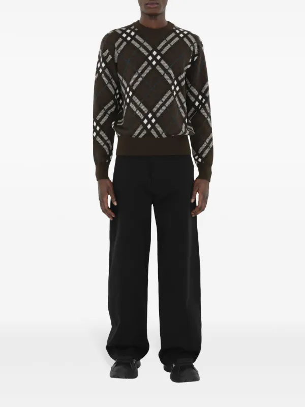 【送料&関税込】Burberry Plaid-check Crinkled-effect Crewnec Burberry plaid-check wool-blend Sweatshirt | Brown | FARFETCH