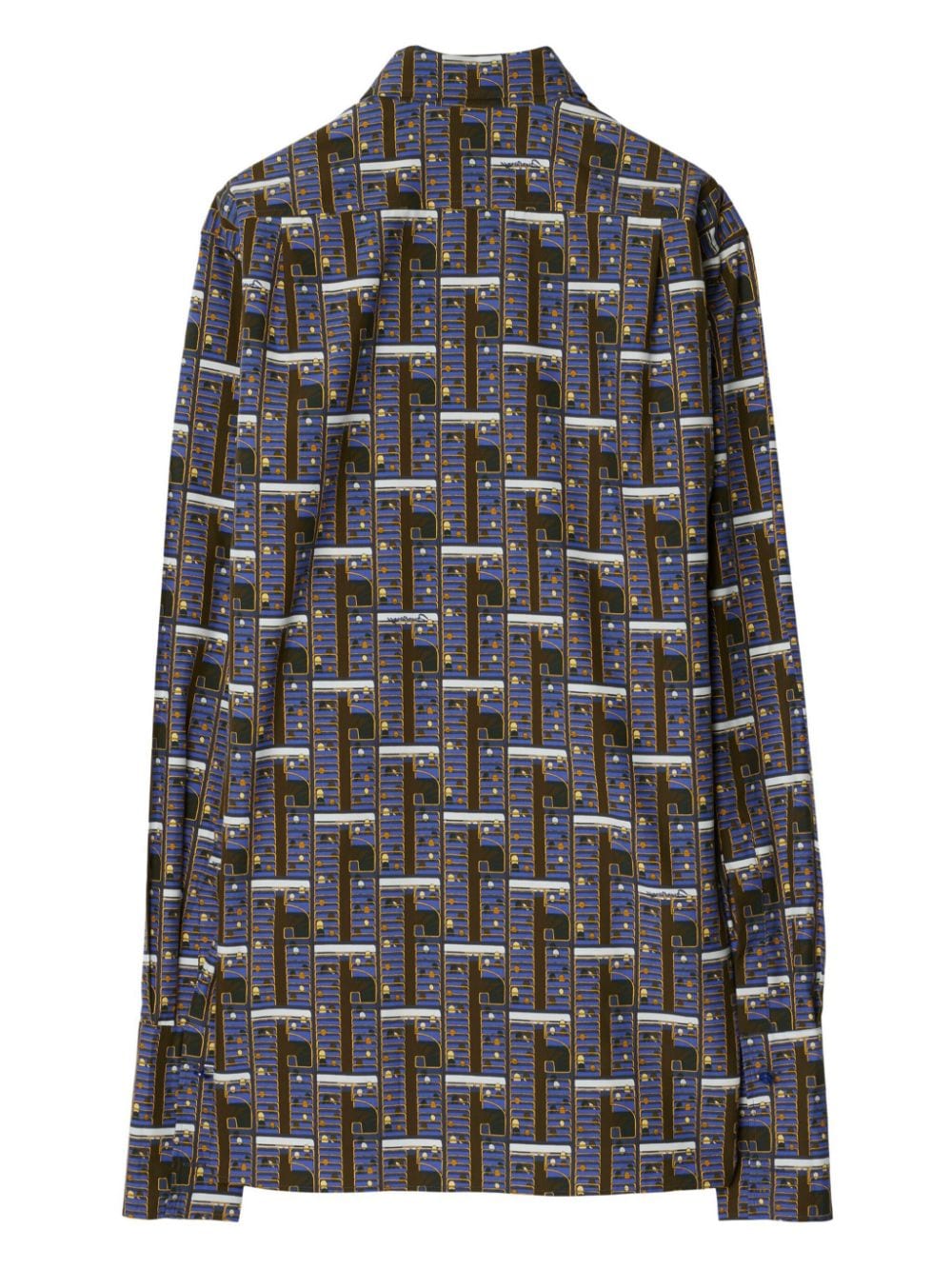 Shop Burberry Bus Graphic-print Silk Shirt In Blue