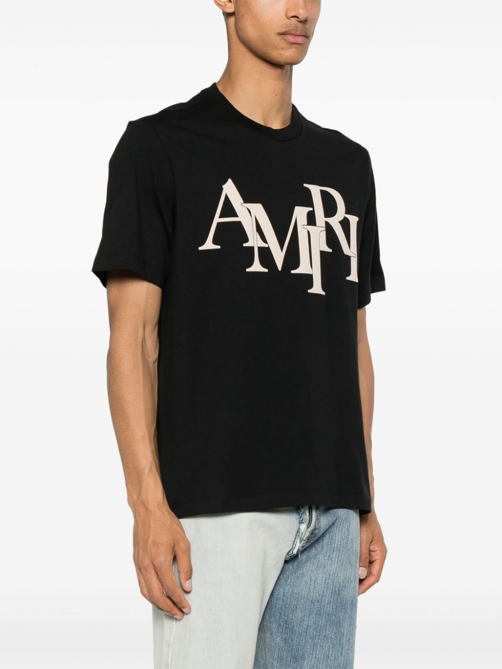 Shop Amiri Logo-print Cotton T-shirt In Black