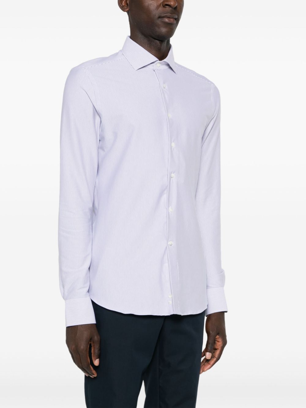 Shop Canali Cutaway-collar Striped Shirt In 紫色