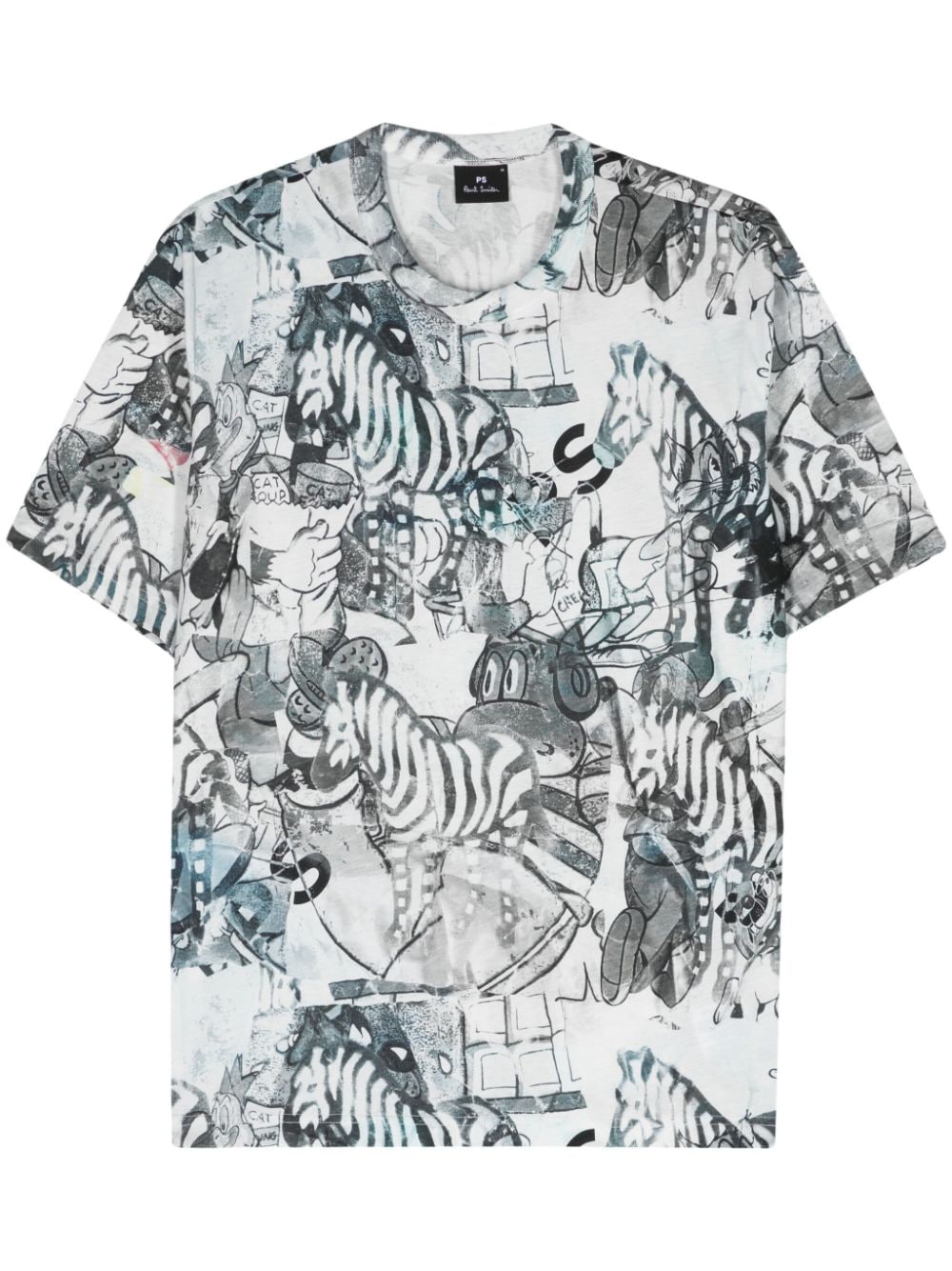Ps By Paul Smith Cartoon-print Cotton T-shirt In Grey