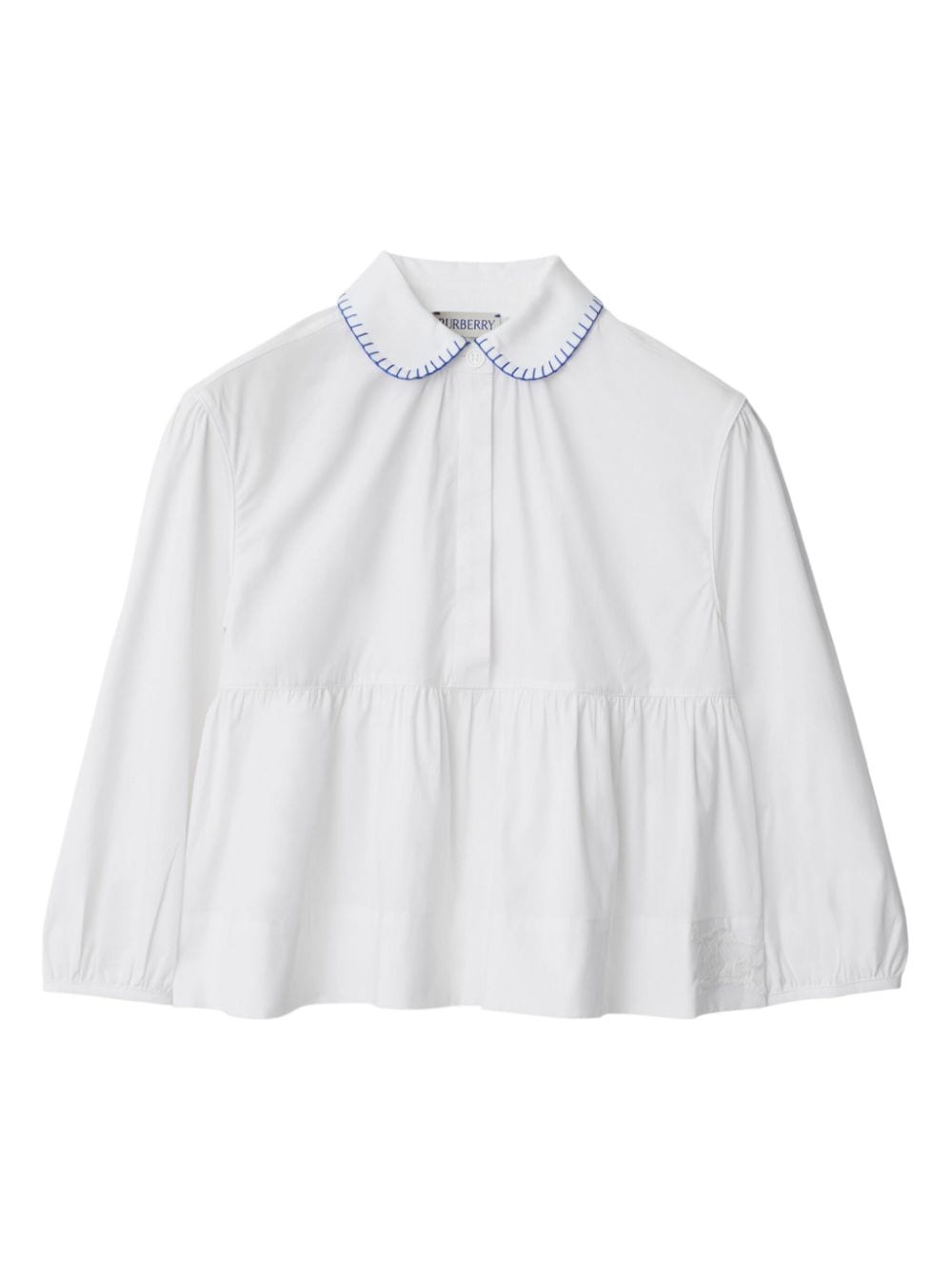 Shop Burberry Contrast-stitched Cotton Peplum Blouse In White