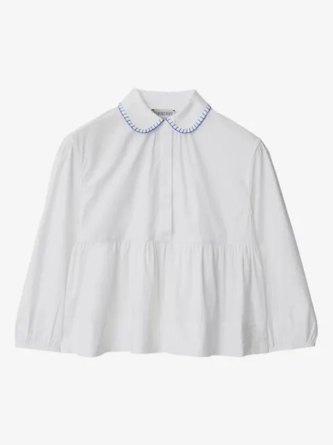 Burberry Kids contrast-stitched cotton peplum blouse