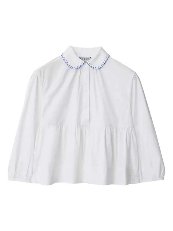 Burberry Kids contrast stitched Cotton Peplum Blouse White FARFETCH TR