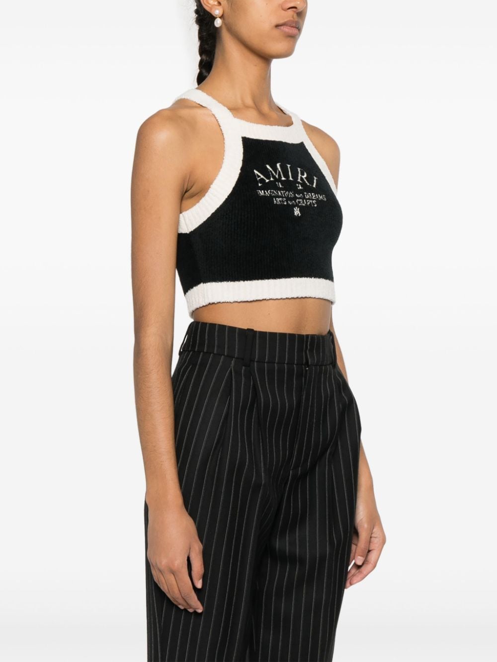 Shop Amiri Logo-embroidered Ribbed Crop Top In Black