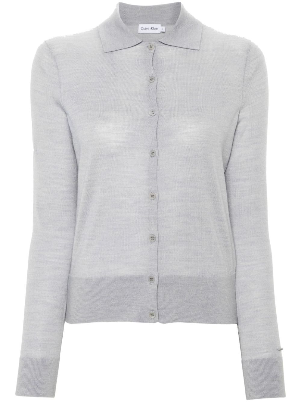 Shop Calvin Klein Logo-plaque Wool Cardigan In Grey