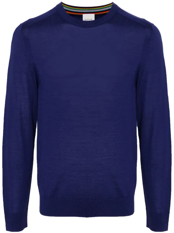 PAUL SMITH Merino outlet Wool Navy Blue Pullover Crewneck Sweater Size XXL