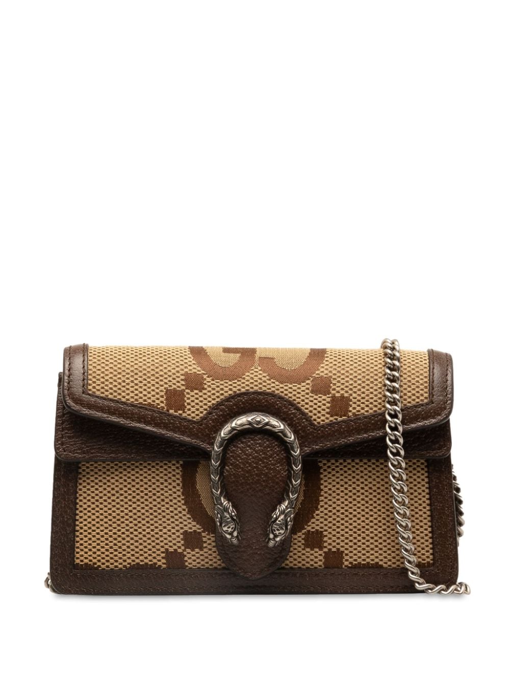Pre-owned Gucci 2016-2023 Super Mini Jumbo Gg Dionysus Wallet On Chain Crossbody Bag In Brown