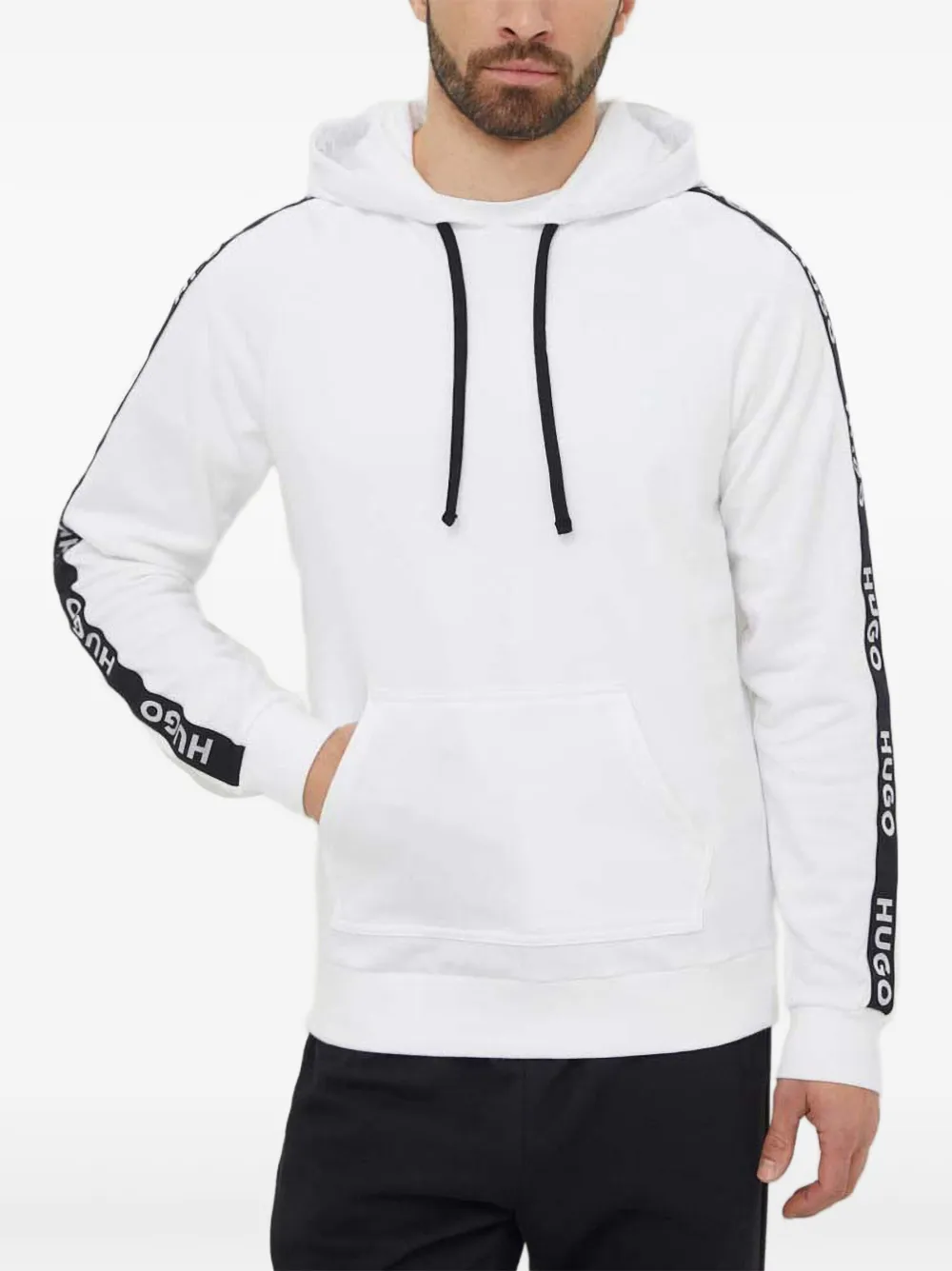 HUGO sudadera con capucha y franja del logo | blanco | Image 1