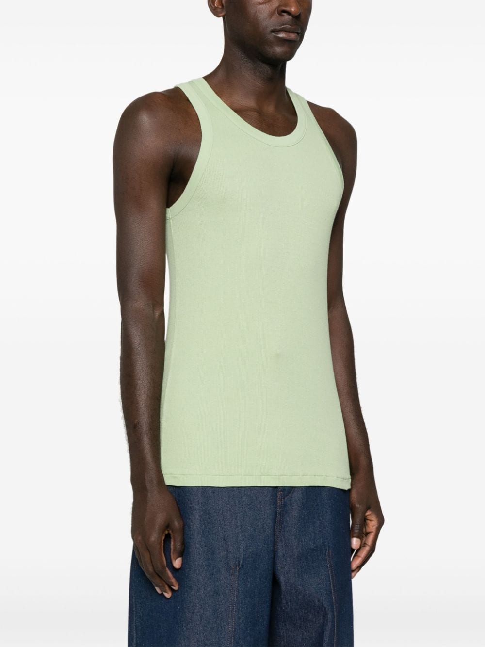 Shop Auralee Fine-ribbed Cotton Tank Top In Green