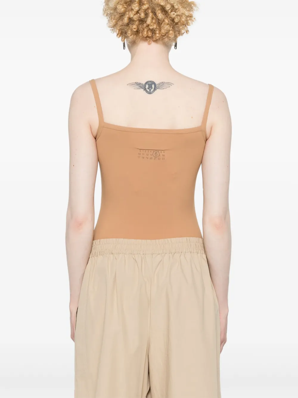 Mm6 Maison Margiela Tan Square Neck Bodysuit In Neutrals