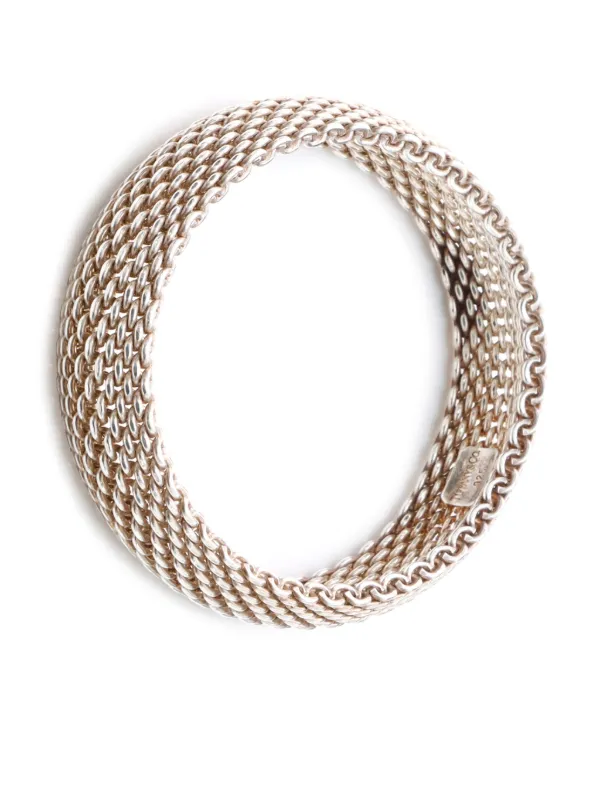 Tiffany Co. Pre Owned Sterling Silver Somerset Mesh Bangle Bracelet Silver FARFETCH AO