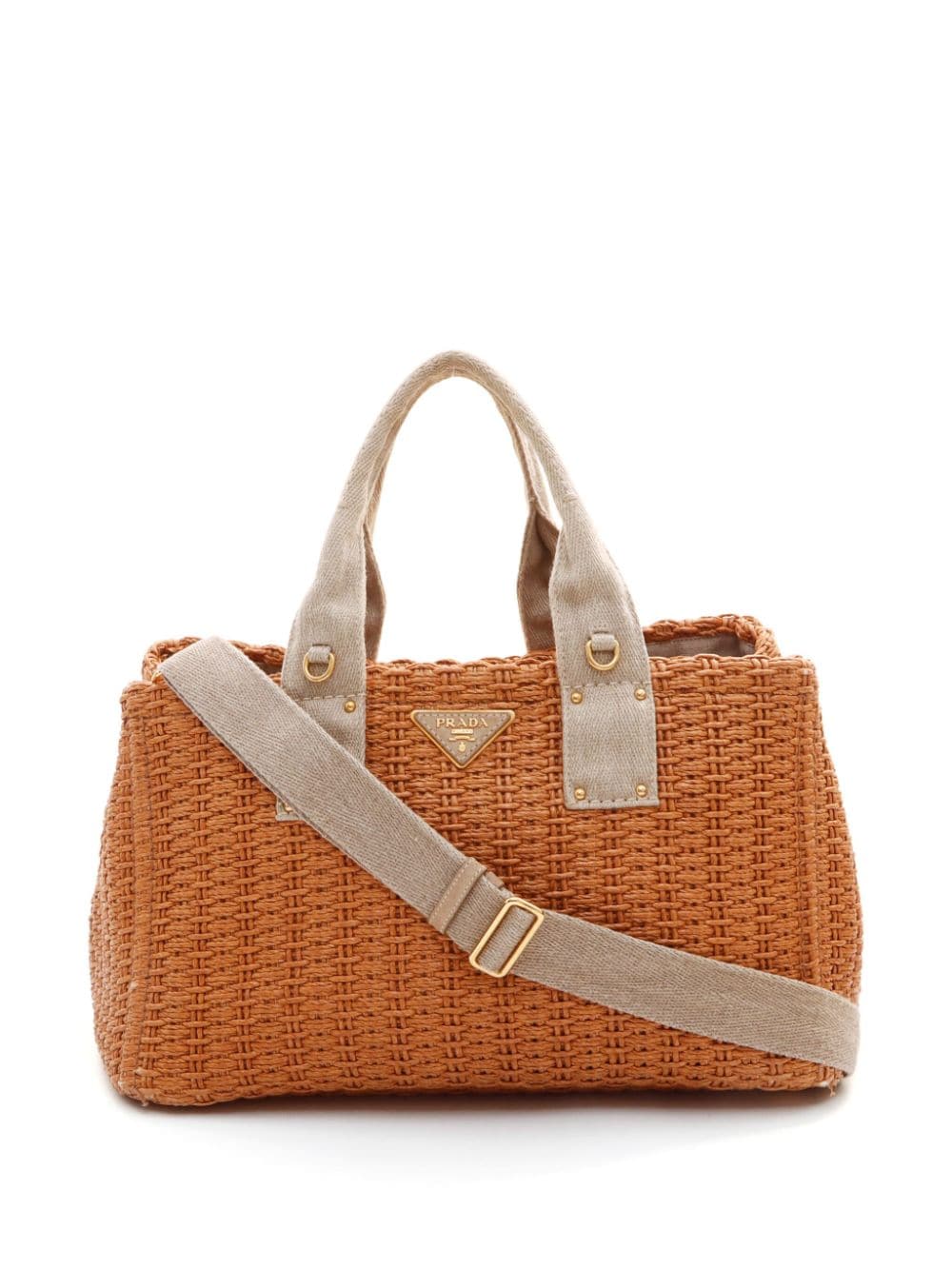 Pre-owned Prada Canapa Straw Handbag In Neutrals