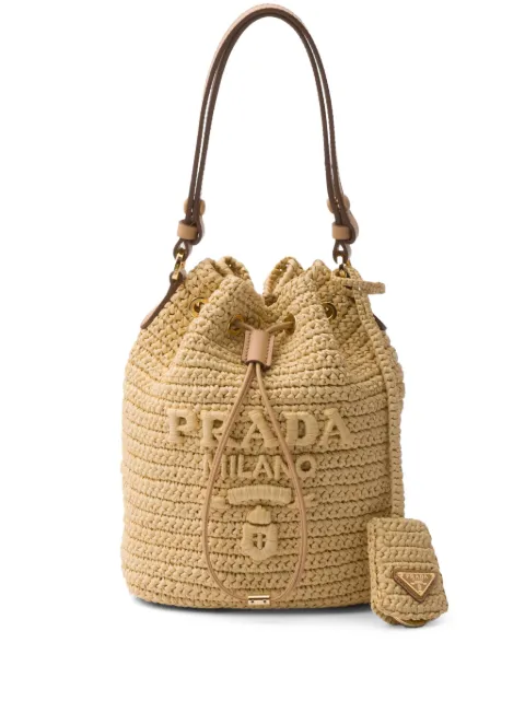 Prada logo-embossed raffia bucket bag