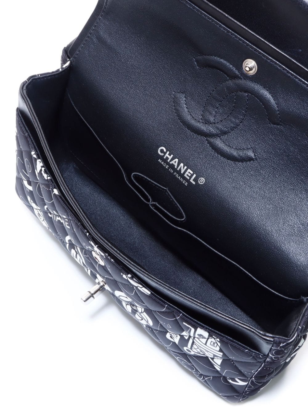 Pre-owned Chanel 2015-2016 Icon Motif Double Flap Shoulder Bag In Black