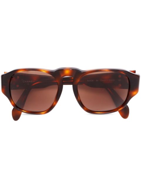 HOT SALE CHANEL 2000s CC plaque tortoiseshell sunglasses Women