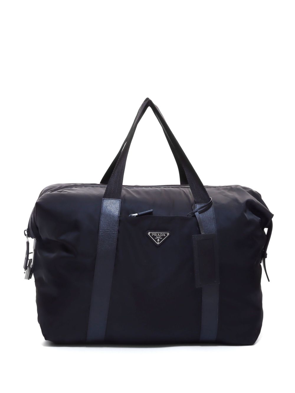 Pre-owned Prada Triangle-logo Boston Bag In Black