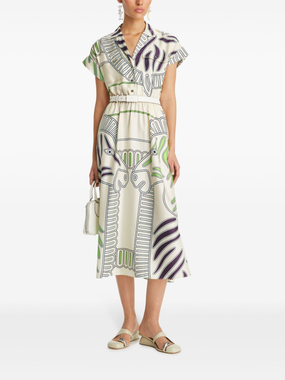 Shop Tory Burch Printed Silk Twill Shirtdress In Neutrals