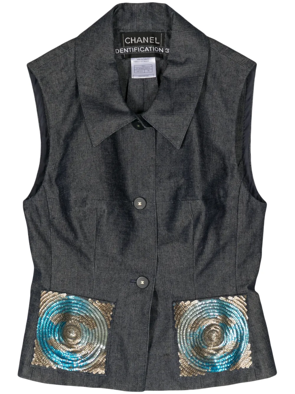 Pre-owned Chanel 2000 Sequin-embellished Denim Vest In Blue