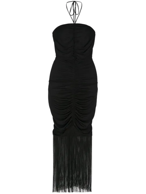 THE ANDAMANE Rosalia ruched fringed midi dress