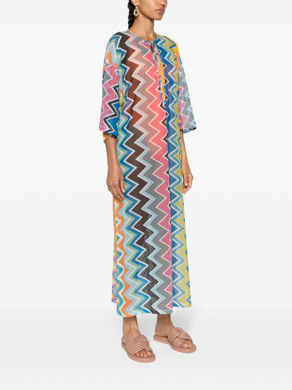 Shop Missoni Chevron-print Mesh Maxi Dress In Blue