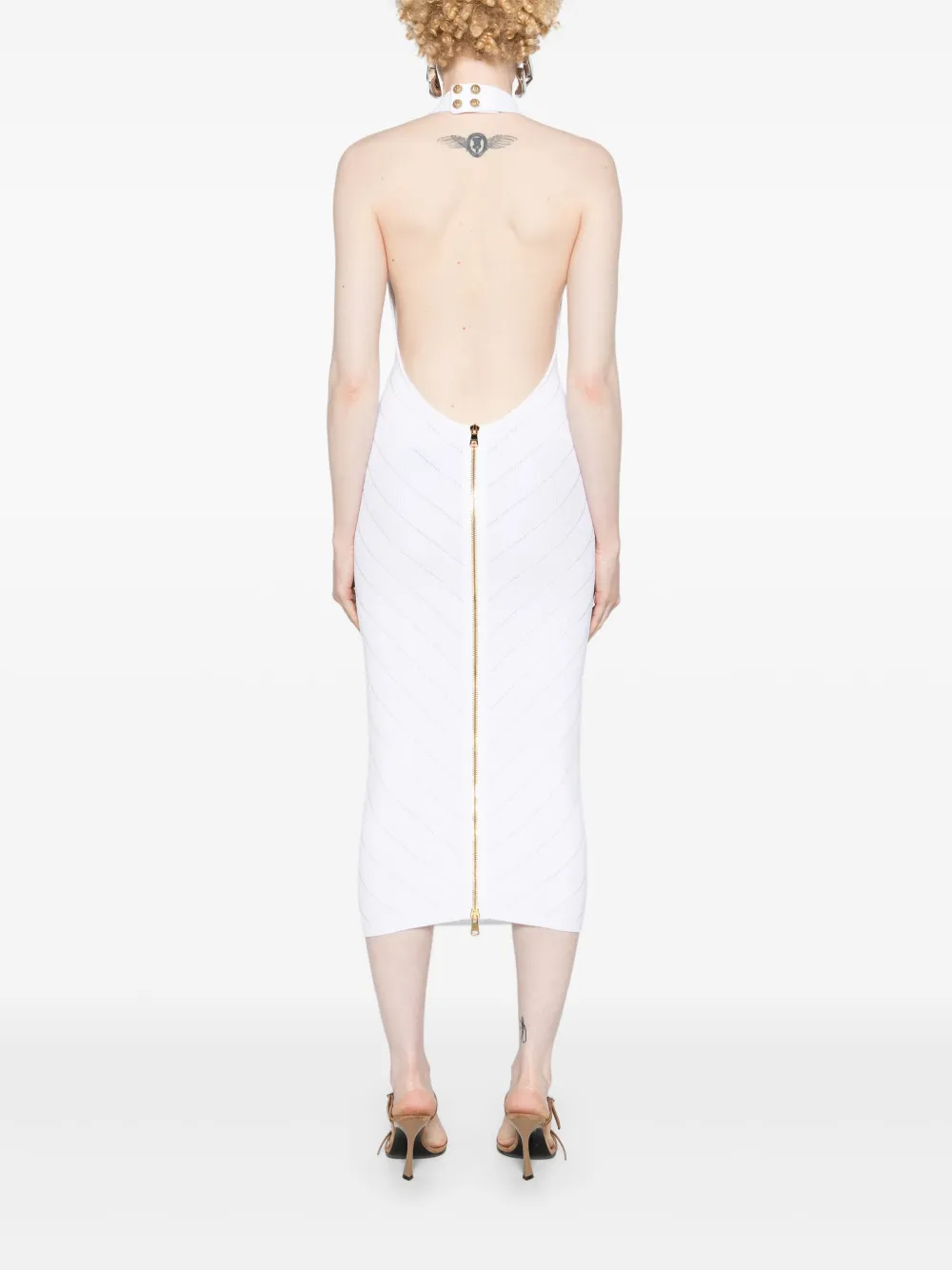 V-neck halterneck midi dress