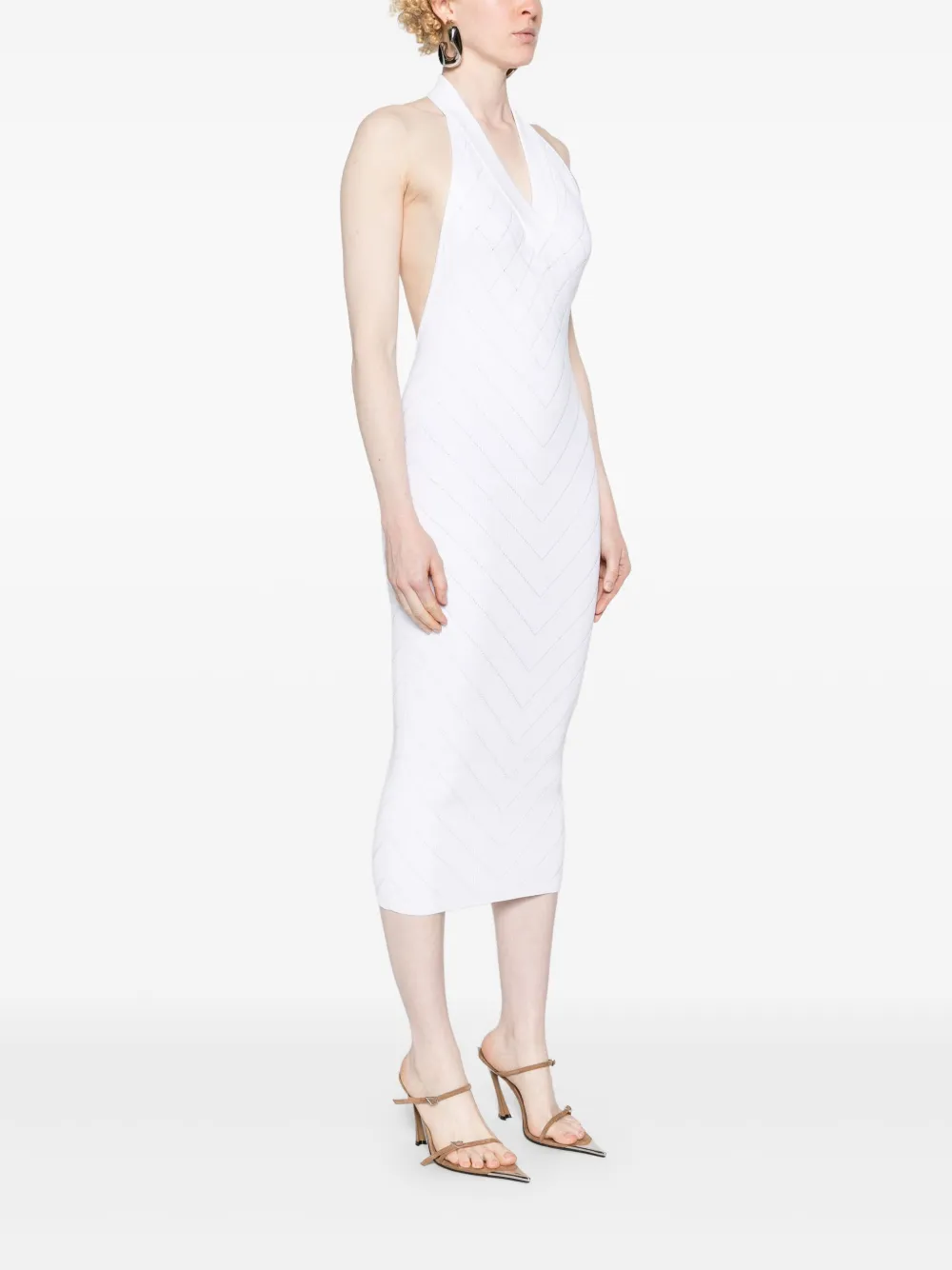 V-neck halterneck midi dress