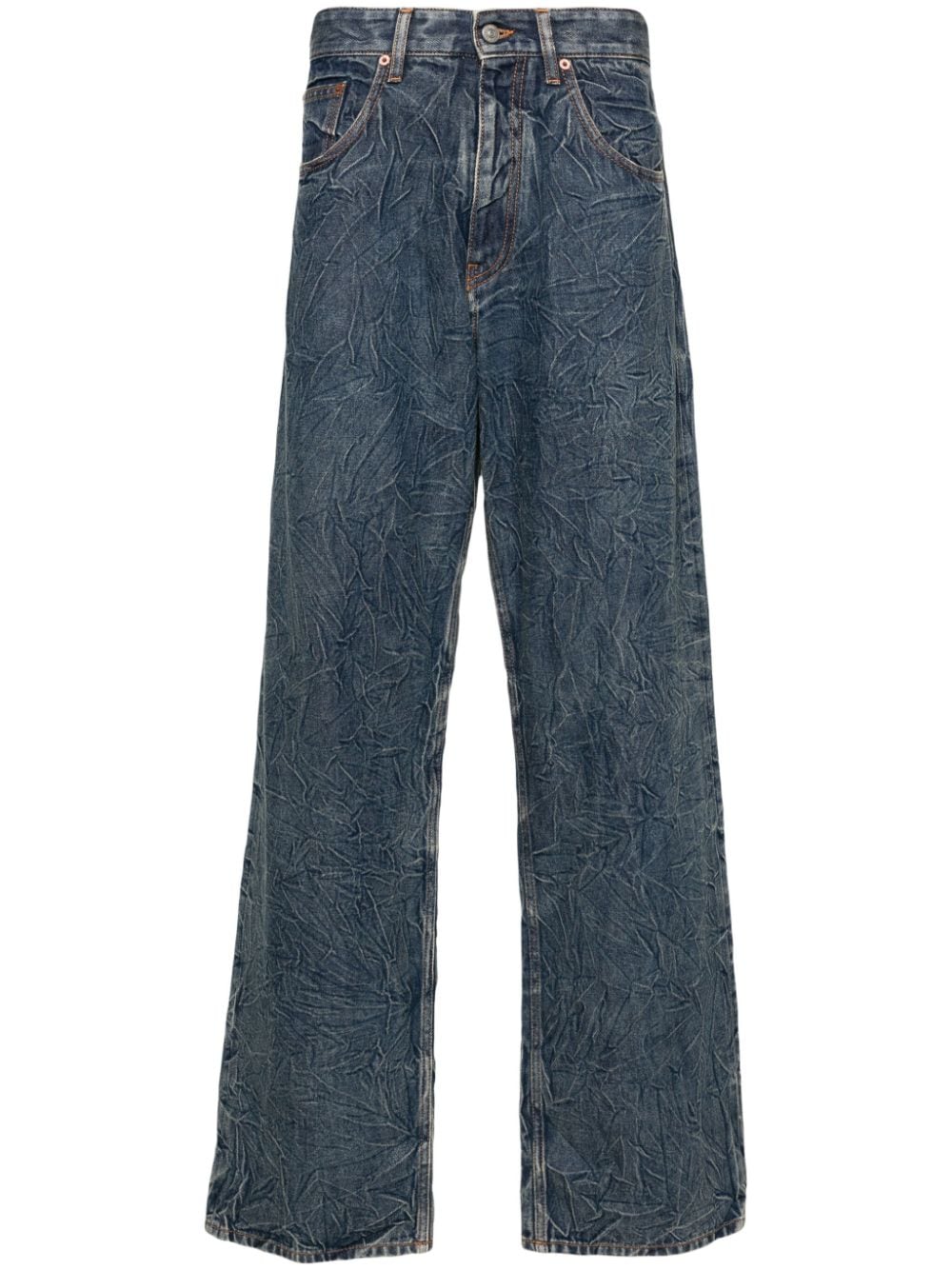 Mm6 Maison Margiela Cracked-effect Straight-leg Jeans In Blue