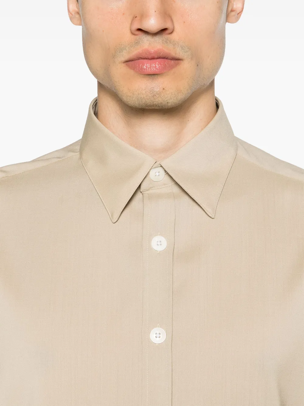 Costumein Stefano overhemd met borstzak en korte mouwen Beige